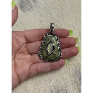 Carolyn Pollack Relios Sterling Silver Green Jasper Mother Pearl Pendant Enhance